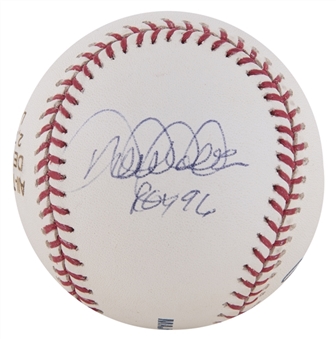 Derek Jeter Single Signed OML Selig Baseball With "ROY 96" Inscription (JSA)